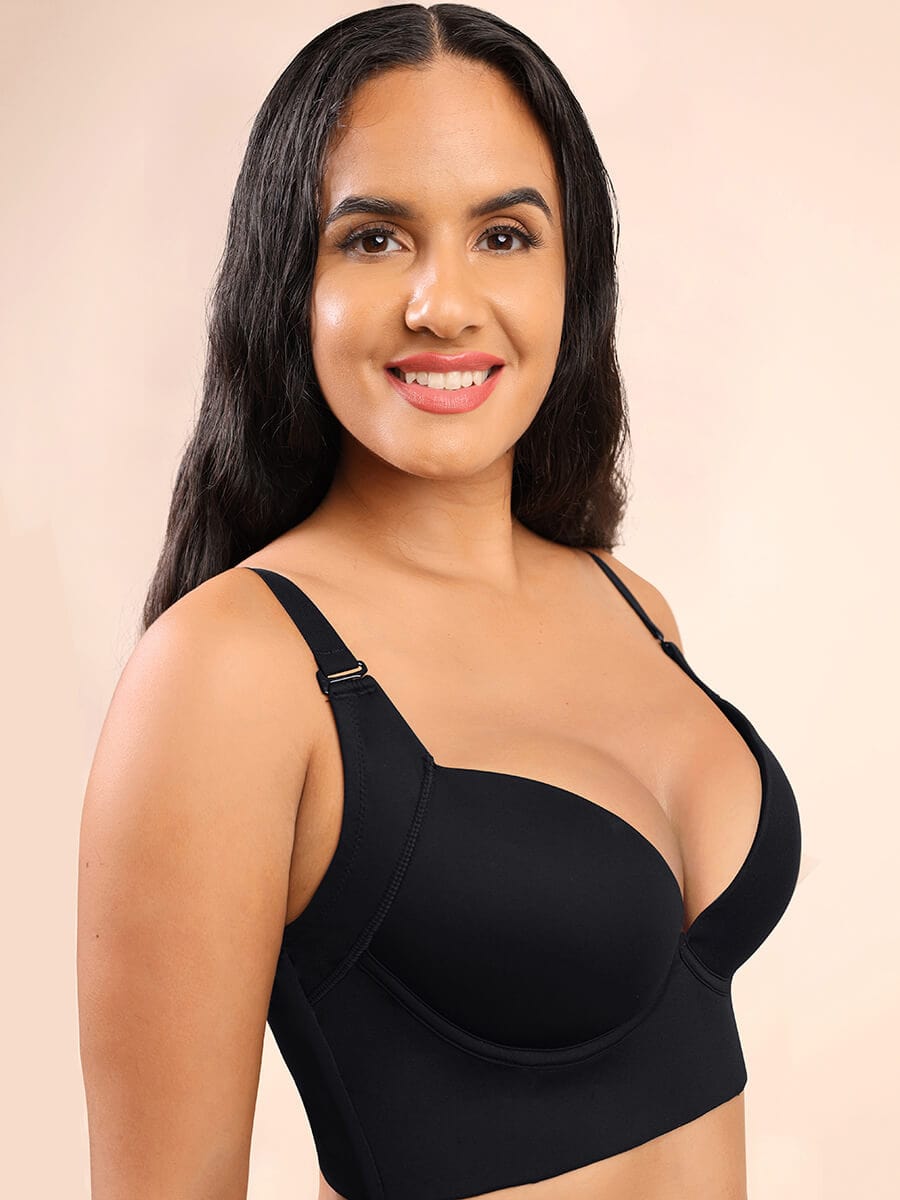 LINMOUA Fashion Deep Cup Bra Hides Back Fat Diva New Look Bra With  Shapewear Incorporated Black